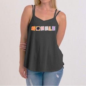 Gobble Funny Cute Turkey Face Cute Turkey Family Thanksgiving Thanksgivings Women's Strappy Tank