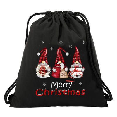 Gnome Family Christmas Buffalo Plaid Drawstring Bag