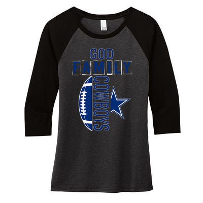 God Family Cowboys FatherS Day Women's Tri-Blend 3/4-Sleeve Raglan Shirt