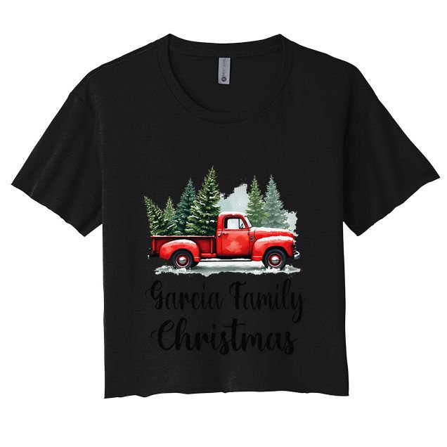 Garcia Family Christmas Vintage Red Wagon Truck Xmas Tree Crop Top
