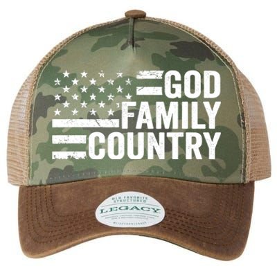 God Family Country - Patriotic Christian American Flag Legacy Tie Dye Trucker Hat