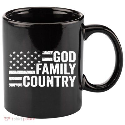 God Family Country - Patriotic Christian American Flag 11oz C Handle Ceramic Mug