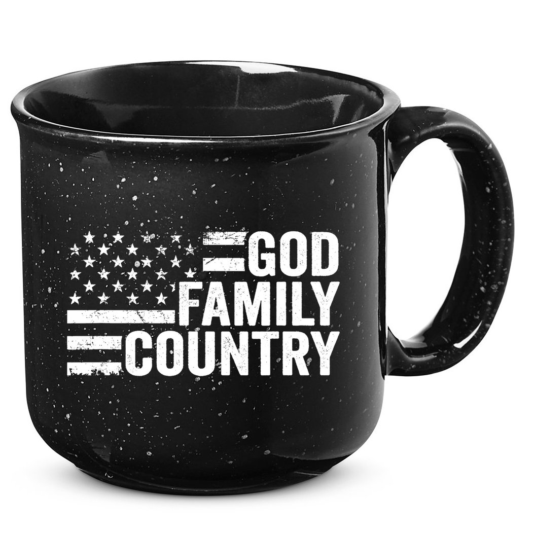 God Family Country - Patriotic Christian American Flag 15oz Campfire Ceramic Mug