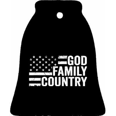 God Family Country - Patriotic Christian American Flag Ceramic Bell Ornament