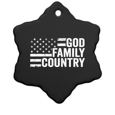 God Family Country - Patriotic Christian American Flag Ceramic Star Ornament