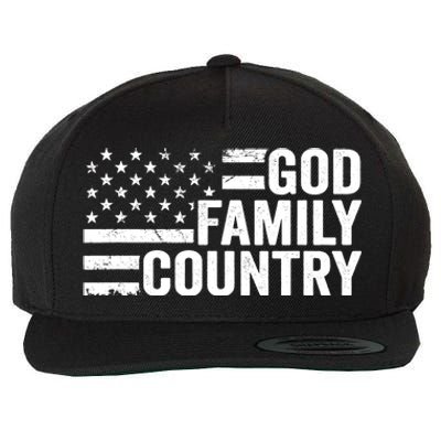 God Family Country - Patriotic Christian American Flag Wool Snapback Cap