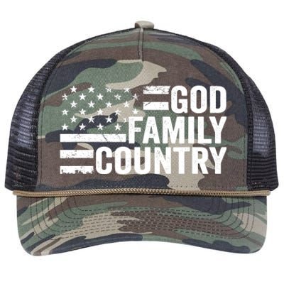 God Family Country - Patriotic Christian American Flag Retro Rope Trucker Hat Cap