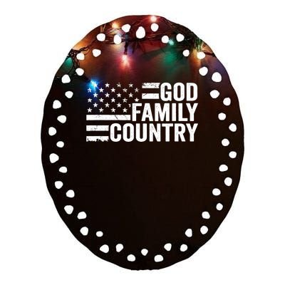 God Family Country - Patriotic Christian American Flag Ceramic Oval Ornament