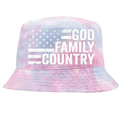 God Family Country - Patriotic Christian American Flag Tie-Dyed Bucket Hat