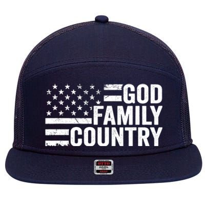 God Family Country - Patriotic Christian American Flag 7 Panel Mesh Trucker Snapback Hat