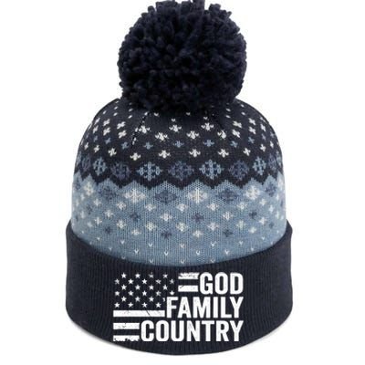 God Family Country - Patriotic Christian American Flag The Baniff Cuffed Pom Beanie