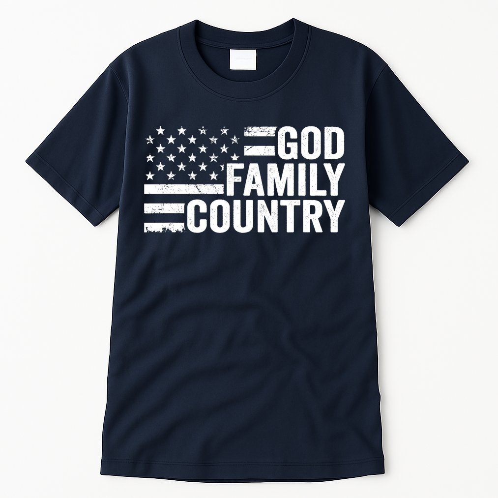 God Family Country - Patriotic Christian American Flag Tall T-Shirt
