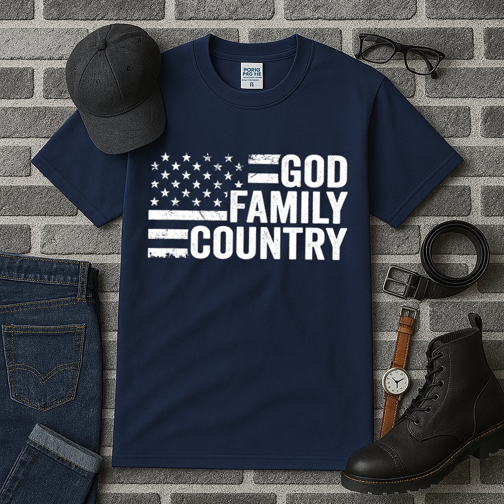 God Family Country - Patriotic Christian American Flag Tall T-Shirt