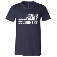 God Family Country - Patriotic Christian American Flag V-Neck T-Shirt