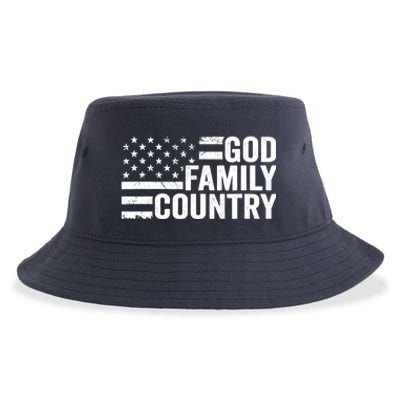 God Family Country - Patriotic Christian American Flag Sustainable Bucket Hat