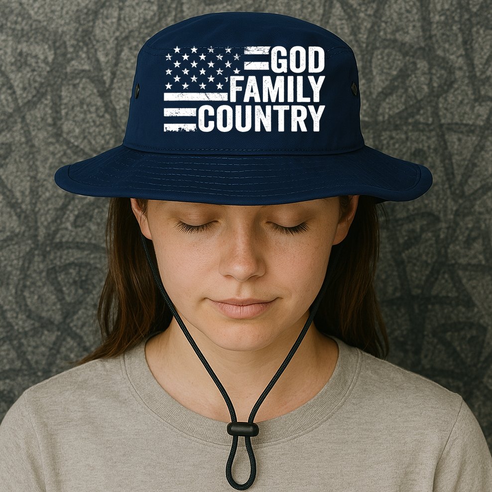 God Family Country - Patriotic Christian American Flag Bucket Hat