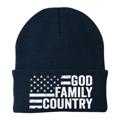 God Family Country - Patriotic Christian American Flag Knit Cap Winter Beanie