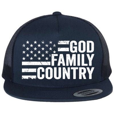 God Family Country - Patriotic Christian American Flag Flatbill Hat