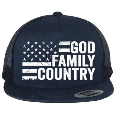 God Family Country - Patriotic Christian American Flag Flat Bill Trucker Hat