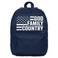 God Family Country - Patriotic Christian American Flag 16 in Basic Backpack