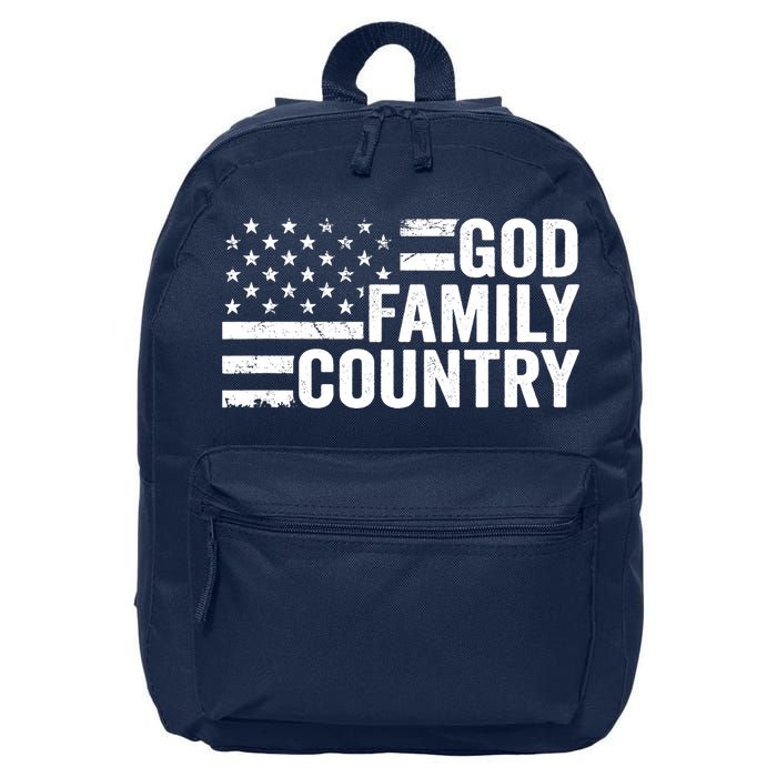 God Family Country - Patriotic Christian American Flag 16 in Basic Backpack