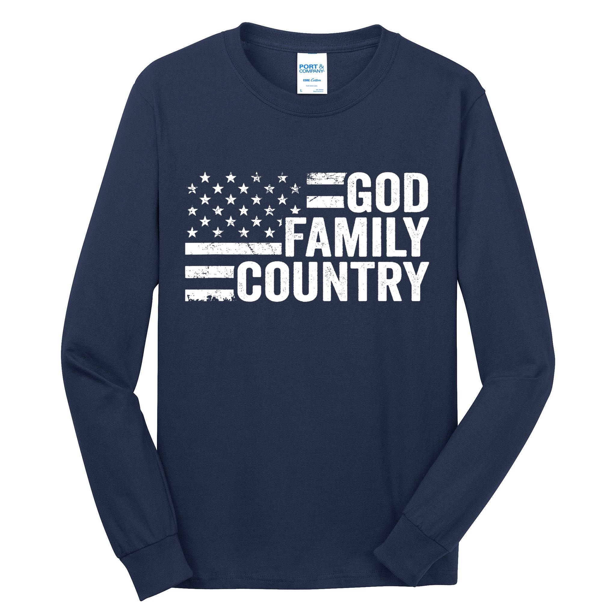 God Family Country - Patriotic Christian American Flag Tall Long Sleeve T-Shirt