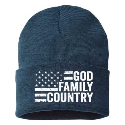 God Family Country - Patriotic Christian American Flag Sustainable Knit Beanie