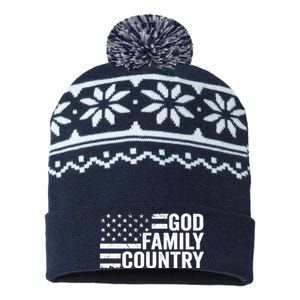 God Family Country - Patriotic Christian American Flag USA-Made Snowflake Beanie