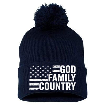 God Family Country - Patriotic Christian American Flag Pom Pom 12in Knit Beanie