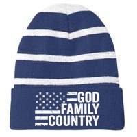 God Family Country - Patriotic Christian American Flag Striped Beanie with Solid Band