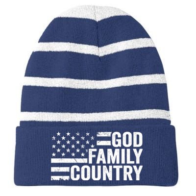 God Family Country - Patriotic Christian American Flag Striped Beanie with Solid Band