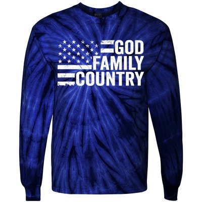God Family Country - Patriotic Christian American Flag Tie-Dye Long Sleeve Shirt