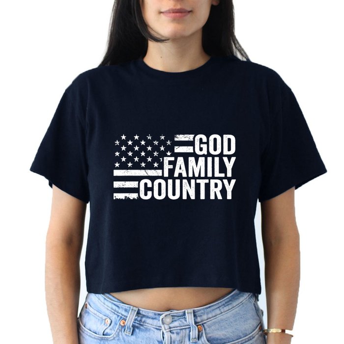 God Family Country - Patriotic Christian American Flag Women's Crop Top Tee