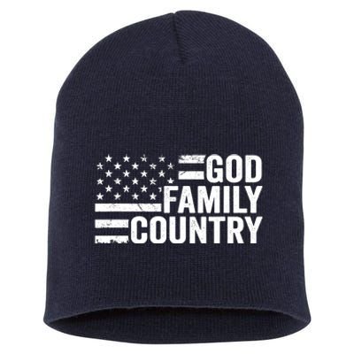 God Family Country - Patriotic Christian American Flag Short Acrylic Beanie