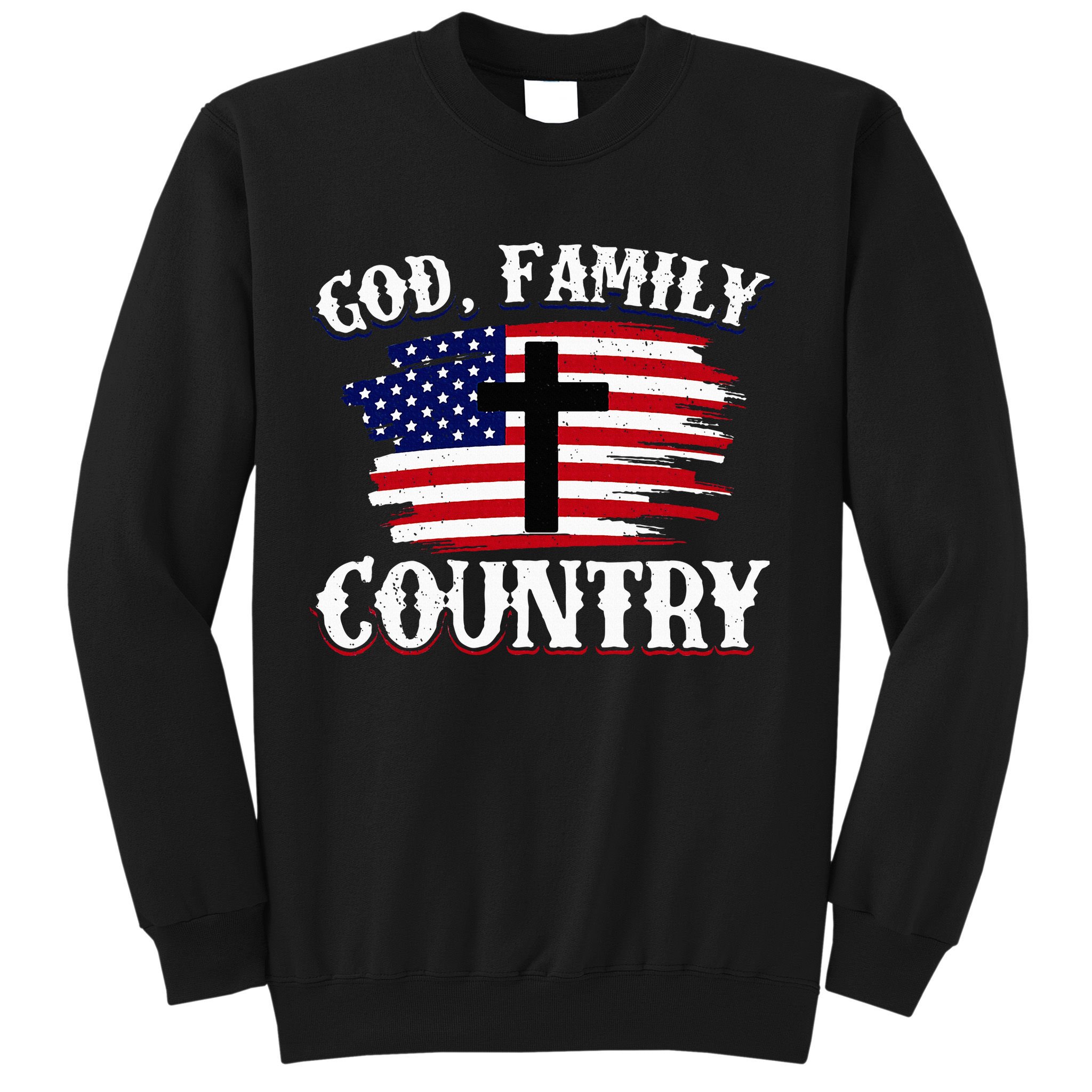 God Family Country American Flag Cross Christian Patriotic Sweatshirt