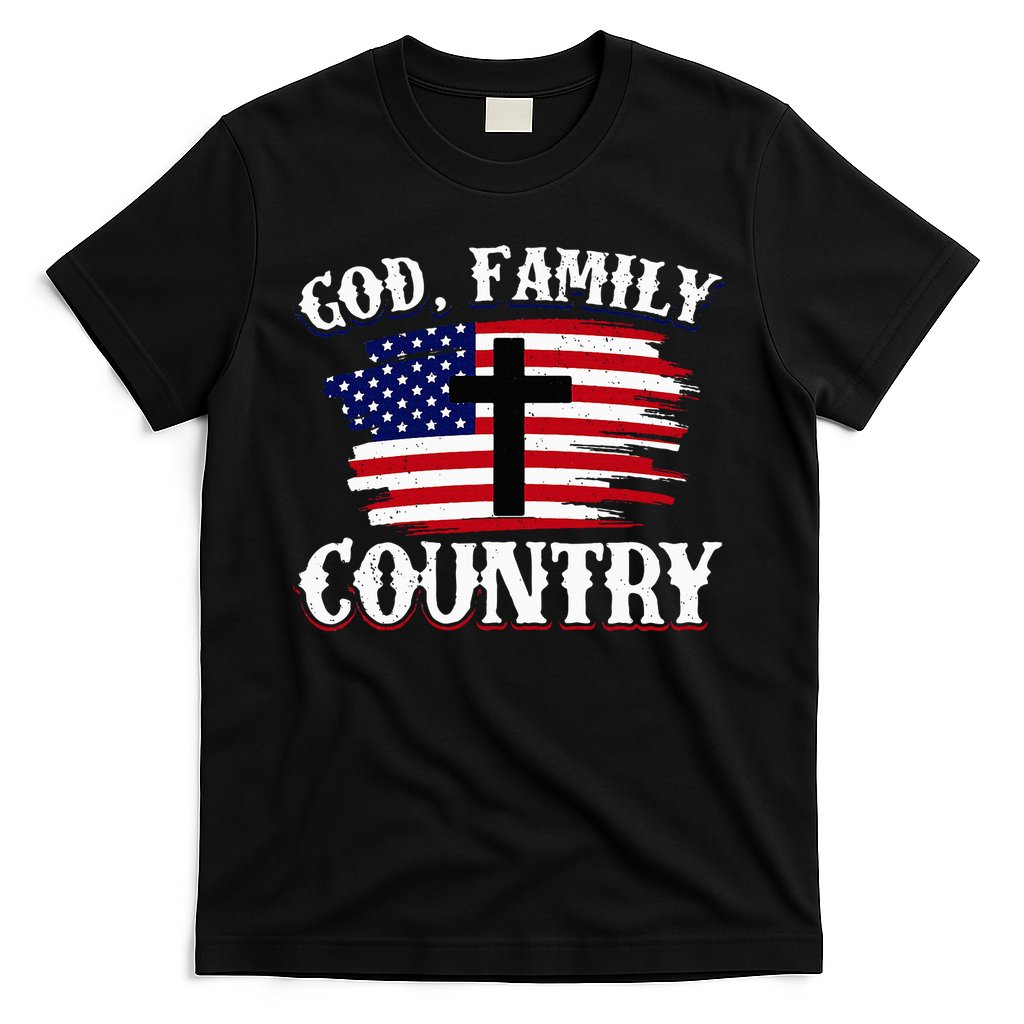 God Family Country American Flag Cross Christian Patriotic T-Shirt