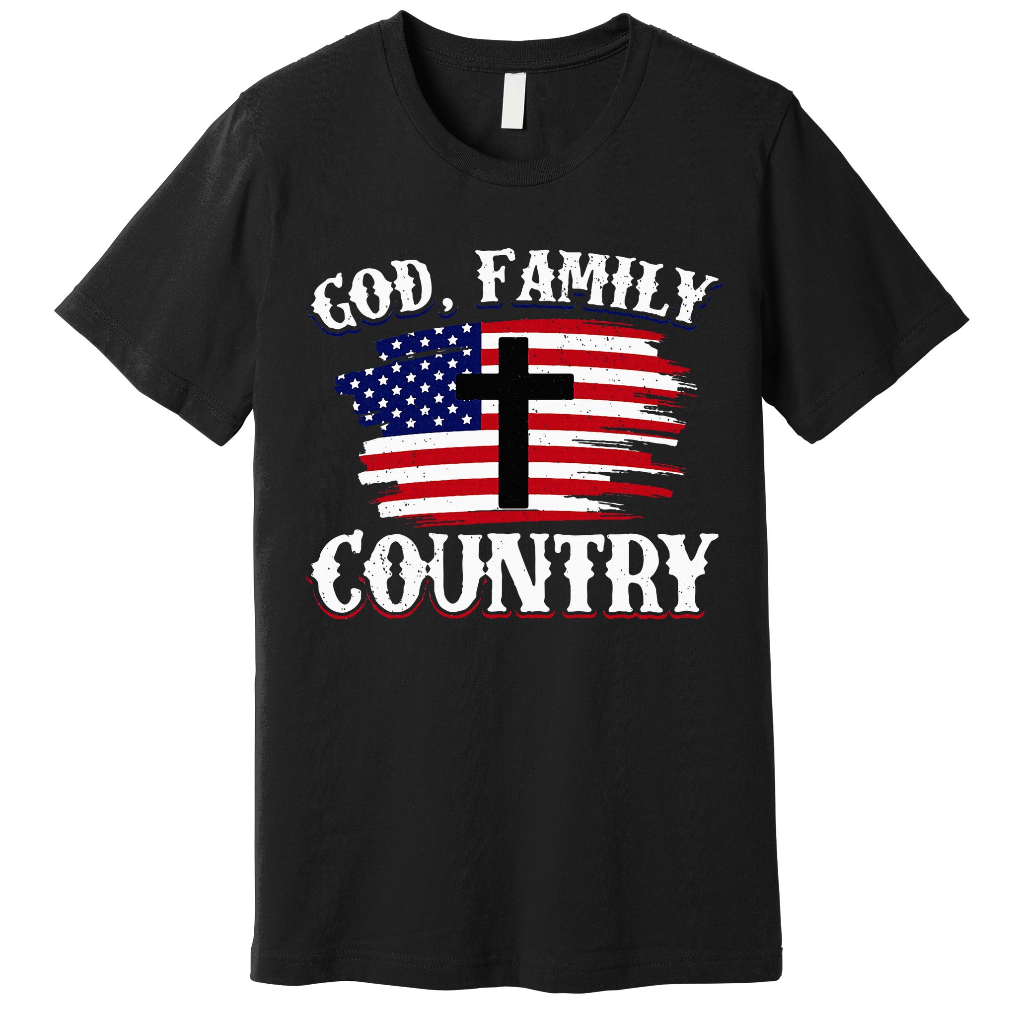 God Family Country American Flag Cross Christian Patriotic Premium T-Shirt