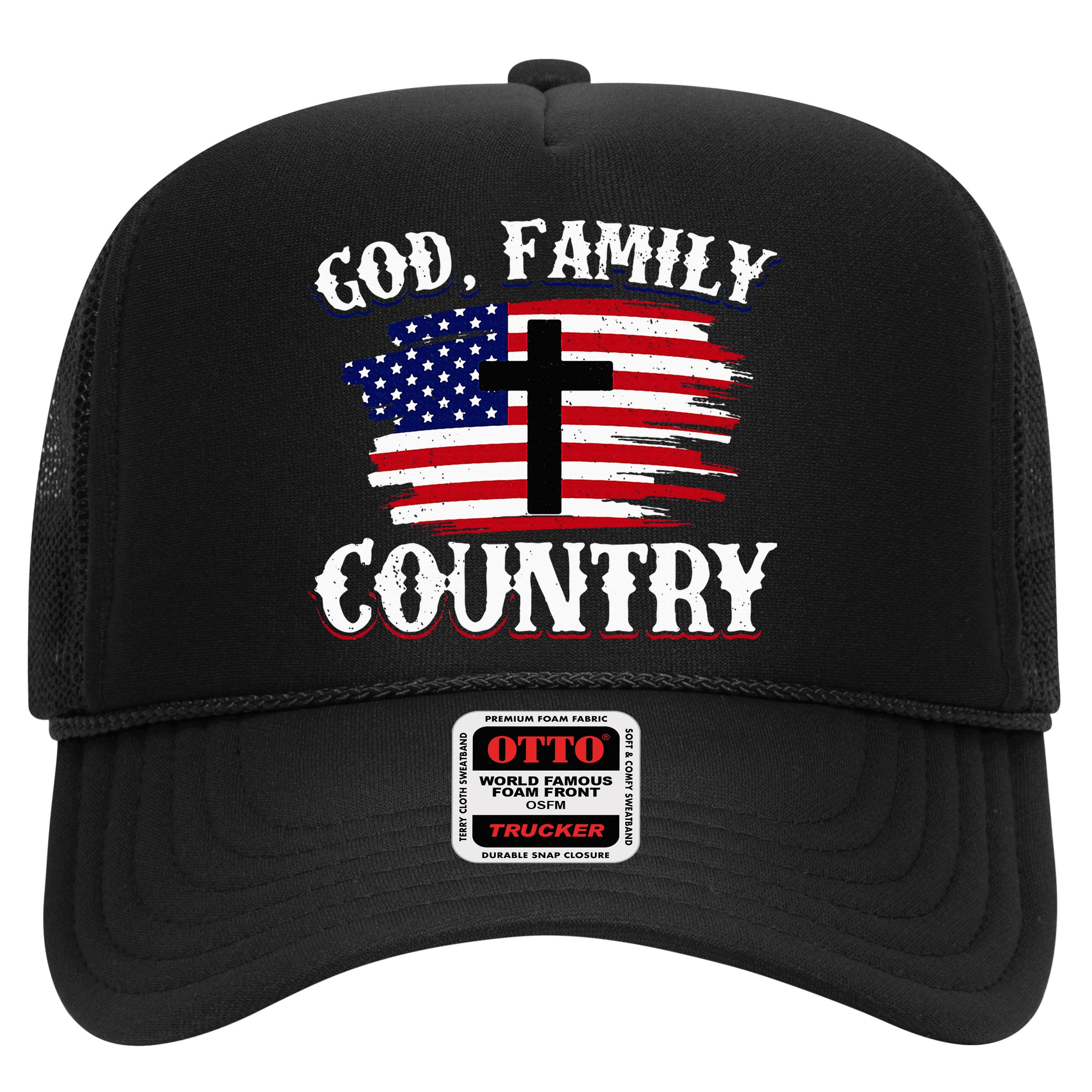 God Family Country American Flag Cross Christian Patriotic Hat