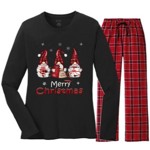 Gnome Family Christmass For Buffalo Plaid Women's Long Sleeve Flannel Pajama Set 