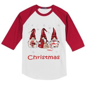 Gnome Family Christmass For Buffalo Plaid Kids Colorblock Raglan Jersey