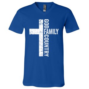 God Family Country Cute Gift Patriotic Freedom Christian Faith Cross Gift V-Neck T-Shirt