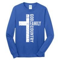 God Family Country Cute Gift Patriotic Freedom Christian Faith Cross Gift Tall Long Sleeve T-Shirt