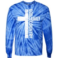 God Family Country Cute Gift Patriotic Freedom Christian Faith Cross Gift Tie-Dye Long Sleeve Shirt