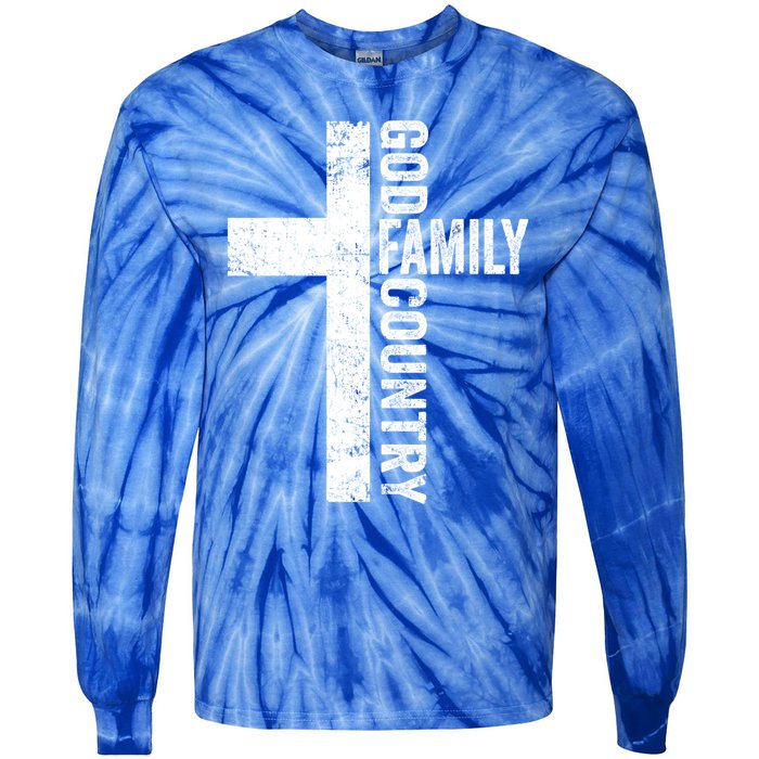 God Family Country Cute Gift Patriotic Freedom Christian Faith Cross Gift Tie-Dye Long Sleeve Shirt