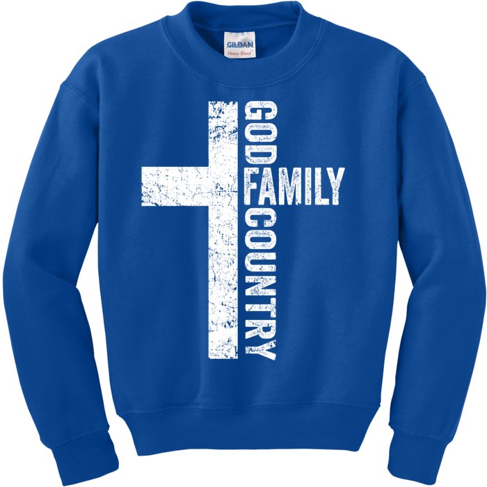 God Family Country Cute Gift Patriotic Freedom Christian Faith Cross Gift Kids Sweatshirt