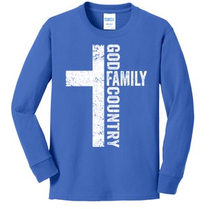 God Family Country Cute Gift Patriotic Freedom Christian Faith Cross Gift Kids Long Sleeve Shirt