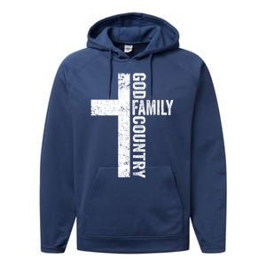 God Family Country Cute Gift Patriotic Freedom Christian Faith Cross Gift Performance Fleece Hoodie