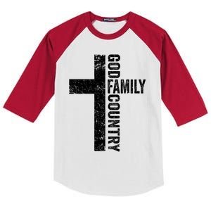 God Family Country Cute Gift Patriotic Freedom Christian Faith Cross Gift Kids Colorblock Raglan Jersey