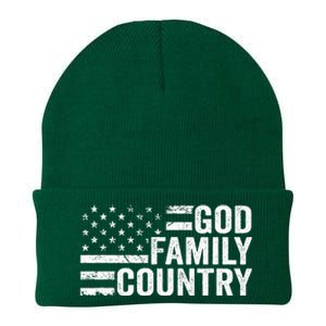 God Family Country Patriotic Christian American Flag Knit Cap Winter Beanie