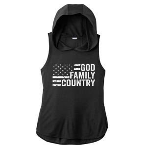 God Family Country Patriotic Christian American Flag Ladies PosiCharge Tri-Blend Wicking Draft Hoodie Tank